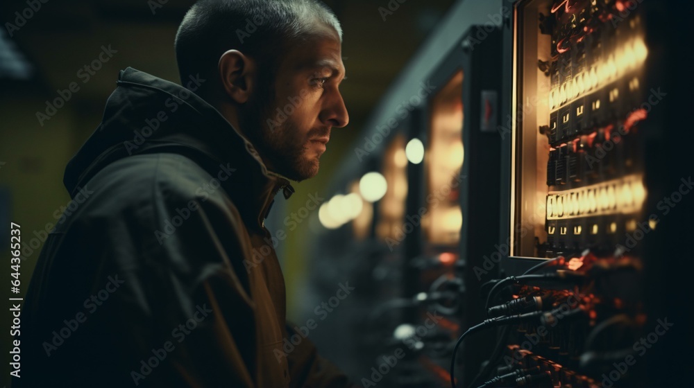 A man standing in front of a machine A man standing in front of a machine
