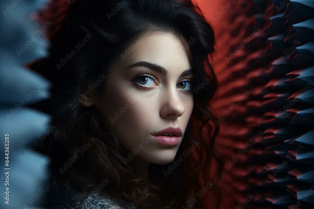 A woman with long dark hair and blue eyes A woman with long dark hair and blue eyes