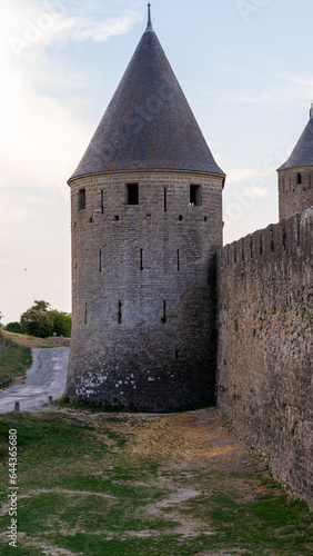 Old romanic tower with a wall in Carcassonne