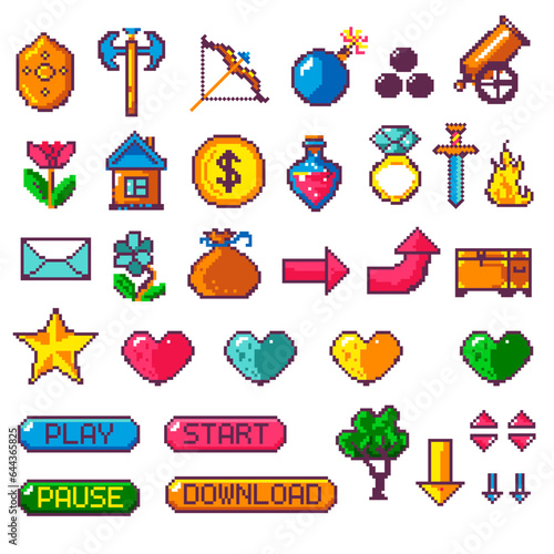 Pixel art, stickers or emoticon retro style vector