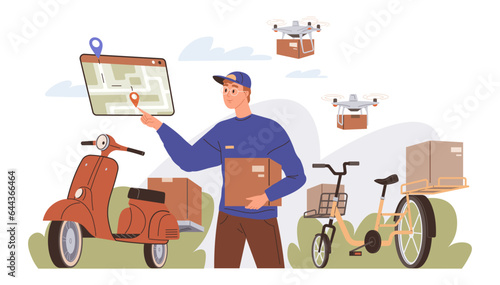 International logistic. Local delivery export. Vector. Well-organized inventory delivery system in all retail operations Local logistics are often seen as unsung heroes global. Food delivery