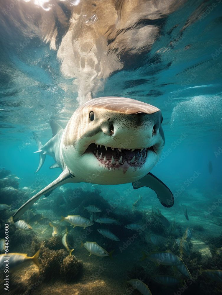 Fototapeta premium Shark in its Natural Habitat, Wildlife Photography, Generative AI