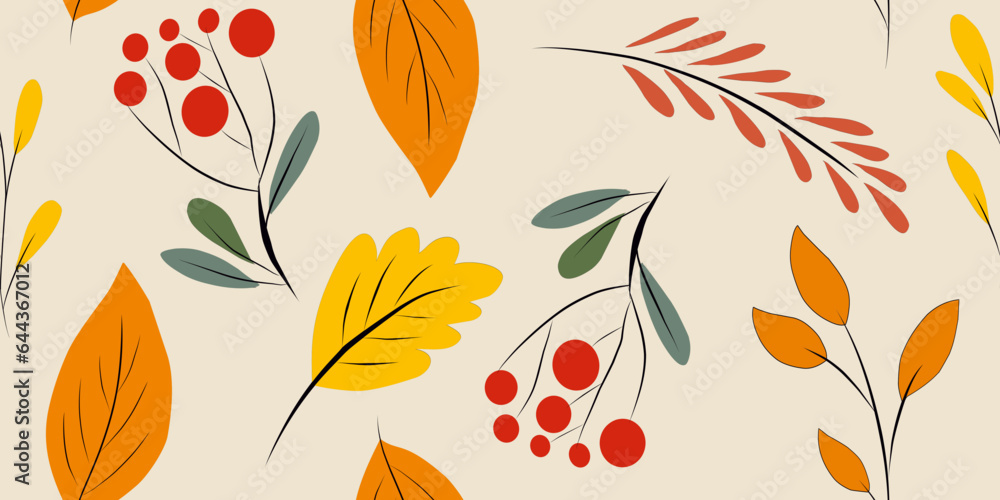 Seamless pattern with autumn leaves. Autumn seasonal background.
