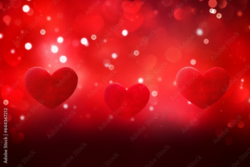 A vibrant red background with whimsical hearts and bokeh, ideal for Valentine's Day or Christmas. Generative AI