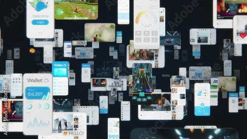 Social Network Concept with Blockchain Architecture Visualization of a Metaverse Big Data with Viral Videos, Advertising, Social Media Profiles with Influencers, Online Art and Internet Communities