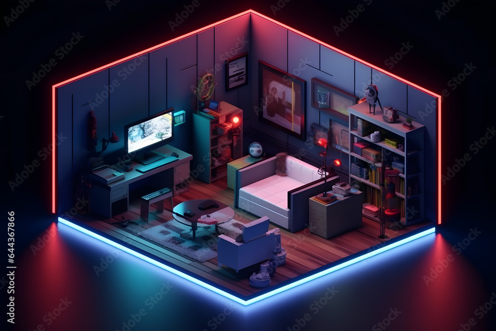 3d game room isometric style Made with Generative AI 3d game room isometric style Made with Generative AI