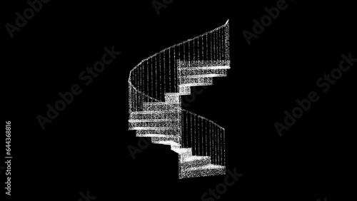 3D spiral staircase on black background. Architectural Construction concept. The Endless Staircase. Business advertising backdrop. For title, text, presentation. 3d animation. photo