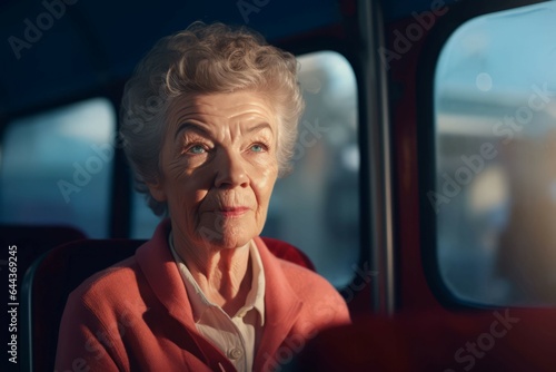Old woman bus travel. Generate Ai