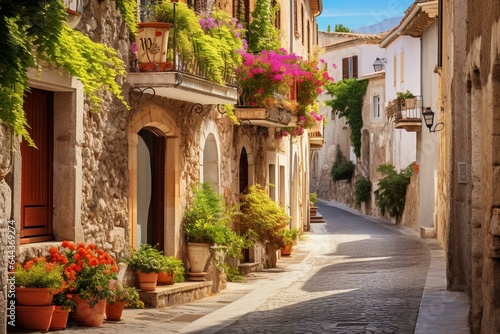 Scenic street in Antibes, France's Cote d'Azur region along the Mediterranean sea. Generative AI © Esme