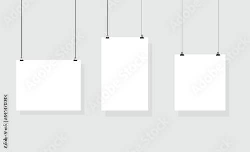 White posters hanging. Blank paper mockup vertical horizontal and square. eps 10 vector