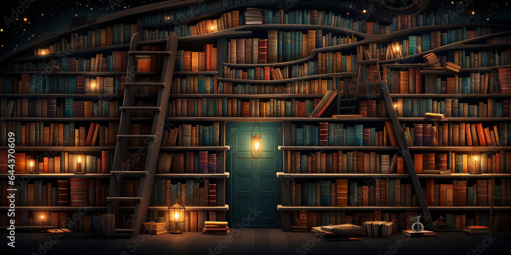 The magical world of books. Knowledge and exciting adventures. - obrazy, fototapety, plakaty 