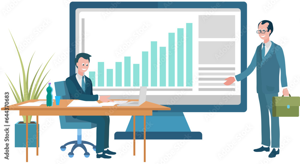 Office workers. Vector illustration. Teamwork strengthens relationships and builds trust among colleagues In team meeting, feedback shared and constructive discussions take place Office workers Office workers. Vector illustration. Teamwork strengthens relationships and builds trust among colleagues In team meeting, feedback shared and constructive discussions take place Office workers