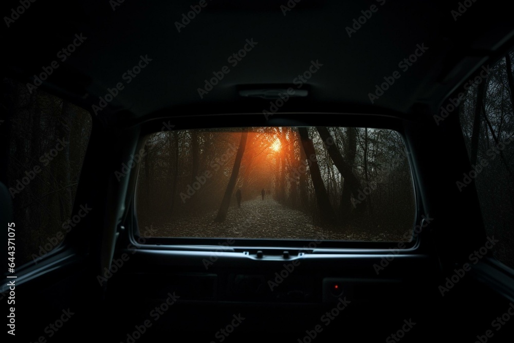 Raising illuminated trunk window in darkness. Generative AI