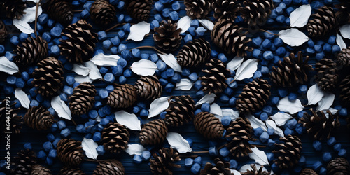 Finland flag consist from Pine cones and leaves