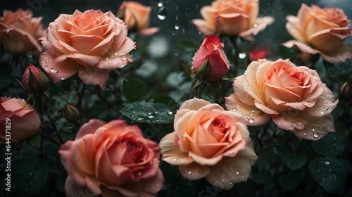 Bouquet of roses with drops of water