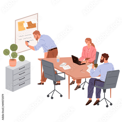 People office work. Vector illustration. People in office work under supervision of office manager who ensures efficiency Office workers embrace challenges and find innovative solutions