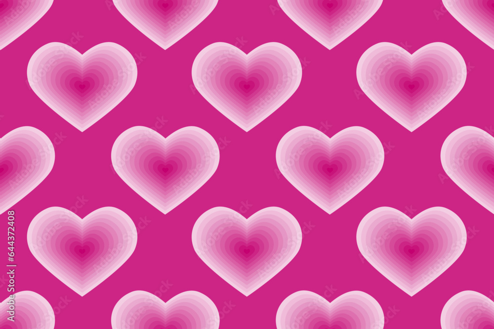 Pink Gradient Hearts Seamless Pattern. Valentines Day and Love Greeting Card. Editable stroke texture