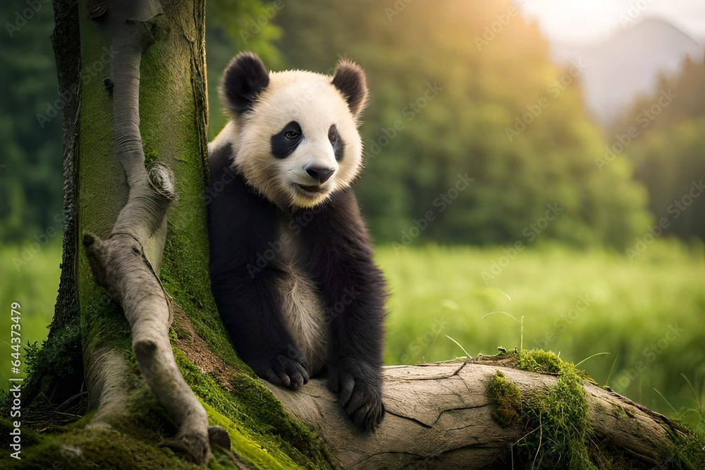 Obraz premium giant panda eating bamboo