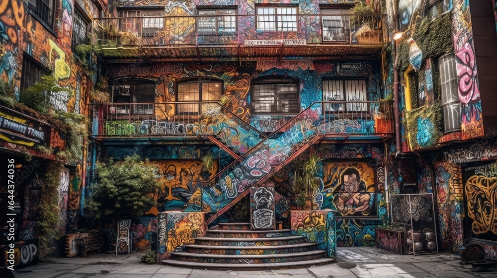 Exploring the Vibrant Tapestry of Ancient Cityscapes: A Colorful Journey through Thai Street Art and Architectural Heritage, generative AI