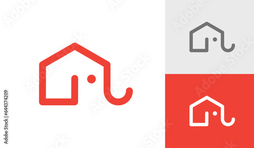 Simple line elephant house logo design