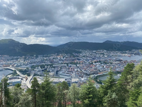 view of Bergen, Norway from high observation point