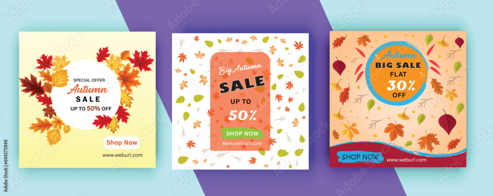 social media post , autumn sale post design with autumn leaves colorful vector design social media post , autumn sale post design with autumn leaves colorful vector design