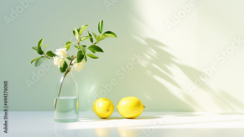  A refreshing scene portraying a water gentle light background during the spring season. The window filters sunlight, casting vibrant shadows in shades of green and yellow.