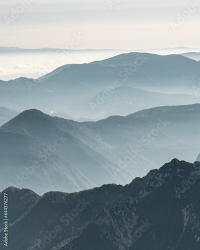 mountains in the foggy morning