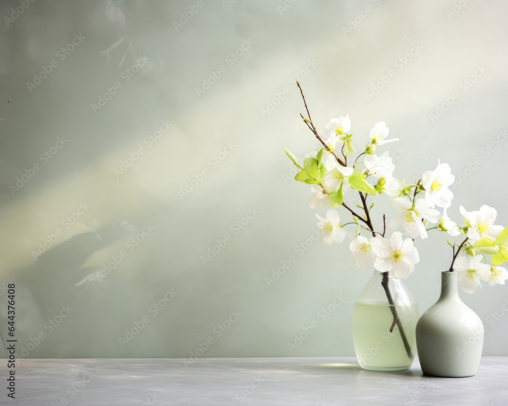 A springthemed scene featuring a concrete background in shades of pale green, reminiscent of fresh growth. The gentle light that streams in from the window creates intricate shadows, resembling A springthemed scene featuring a concrete background in shades of pale green, reminiscent of fresh growth. The gentle light that streams in from the window creates intricate shadows, resembling
