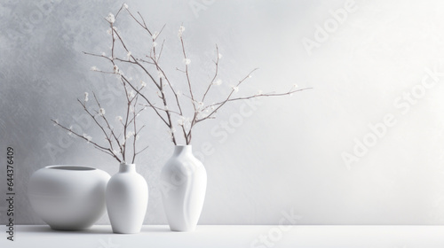 A monochromatic winterinspired scene showcasing a matte white concrete background. The soft light from the window presents delicate shadows that resemble the branches of frostcovered trees,