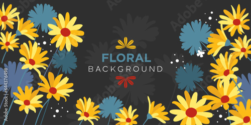 Background with autumn flowers in vector. Flat style.