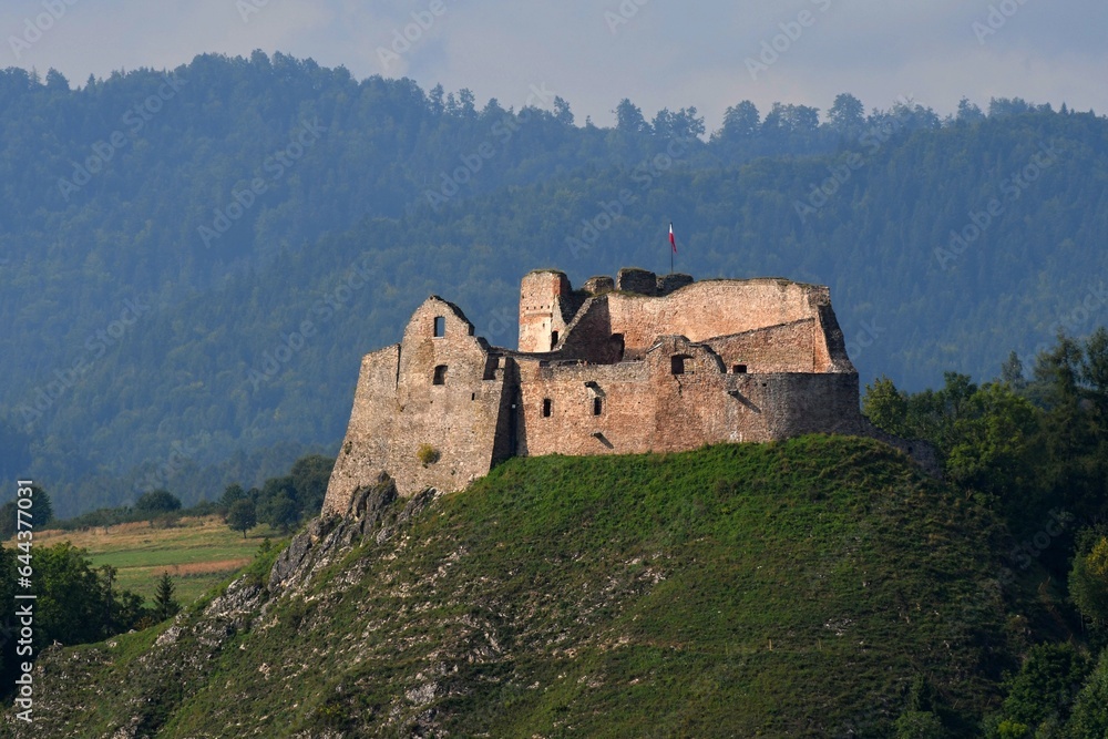 Czorstyn castle above lake in polish national park Pieniny