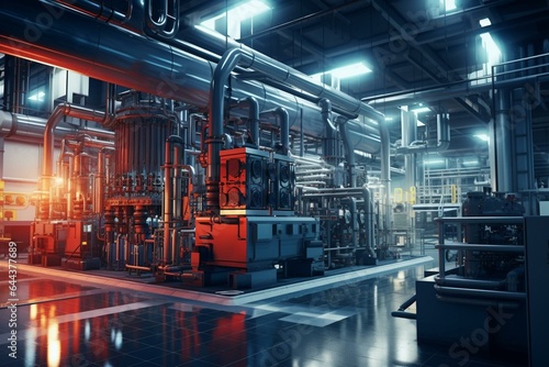 Modern power plant featuring voltage regulation equipment and transformers for high voltage transmission. Generative AI photo