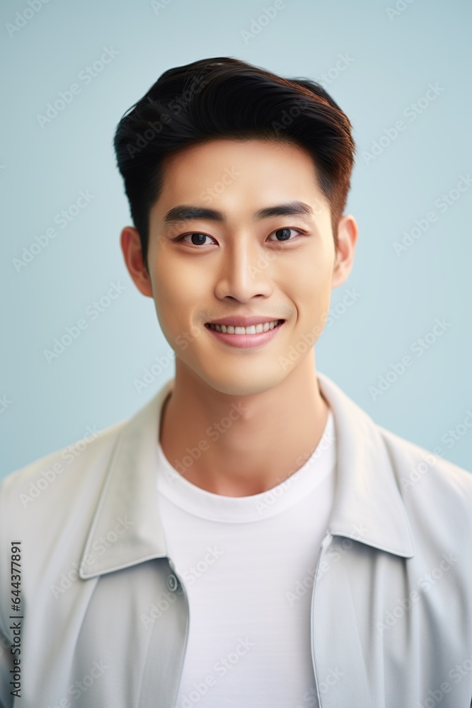 Asian man isolated on pastel background for skincare and beauty concept. AI Generated Asian man isolated on pastel background for skincare and beauty concept. AI Generated