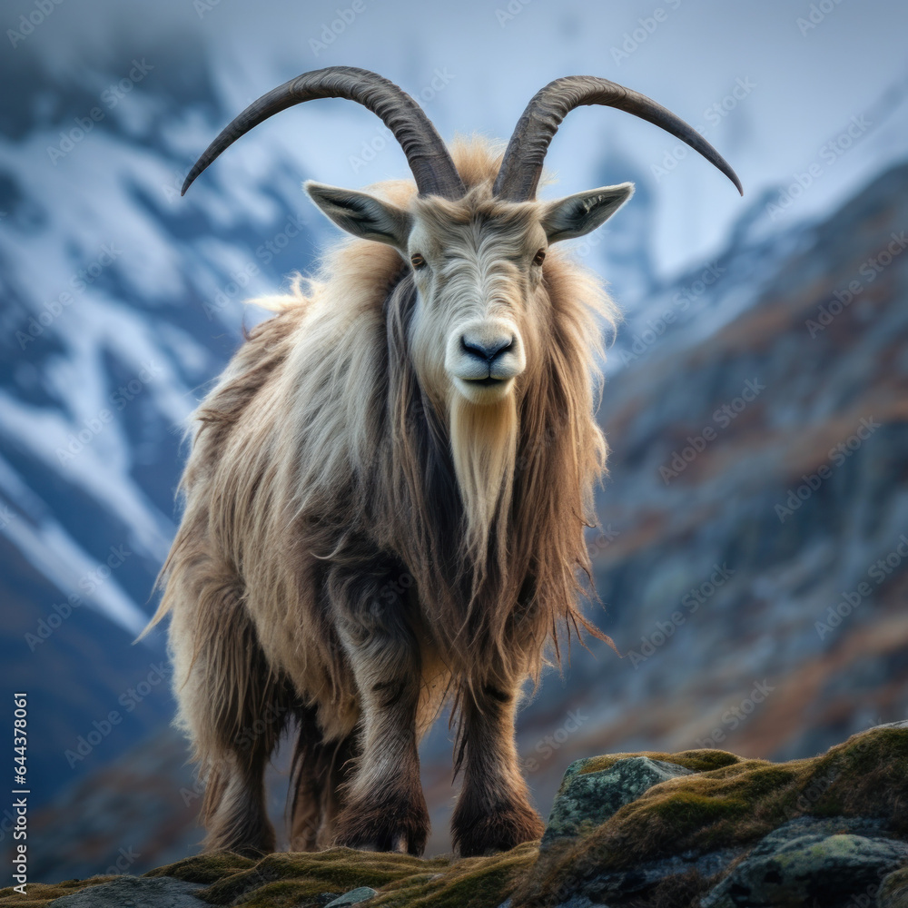 Markhor in its Natural Habitat, Wildlife Photography, Generative AI