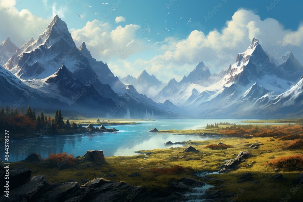 scenic landscape of distant mountains. Generative AI