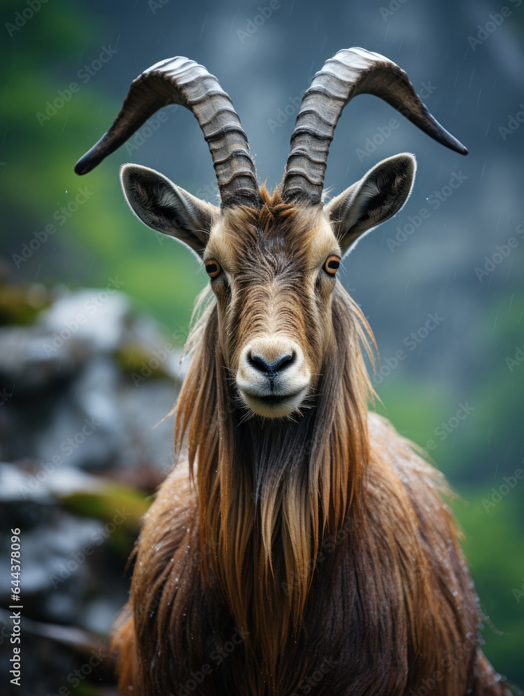 Markhor in its Natural Habitat, Wildlife Photography, Generative AI