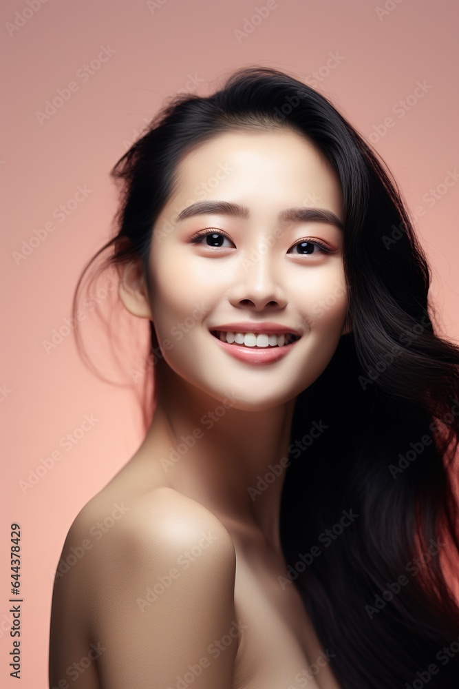 Fototapeta premium Young asian beauty woman model with long hair. AI Generated