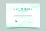 achievement certificate template Vector blank design . green and white wave