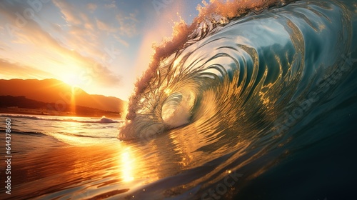 golden ocean wave during sunset © DZMITRY