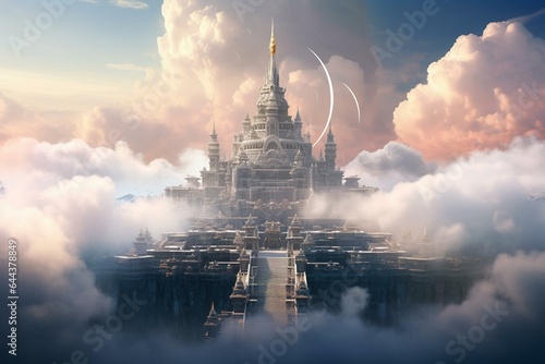 A majestic temple nestled in the clouds. Generative AI