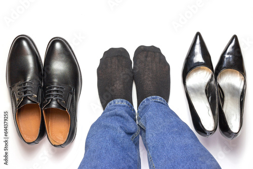 A pair of men's and women's shoes, isolated