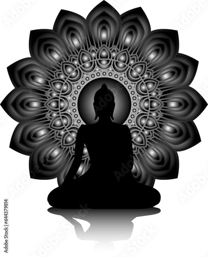 Silhouette Buddha Siddhartha gautama with abstract mandala star