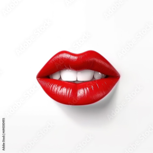 Beautiful female lips with red lipstick on white background. Close up.