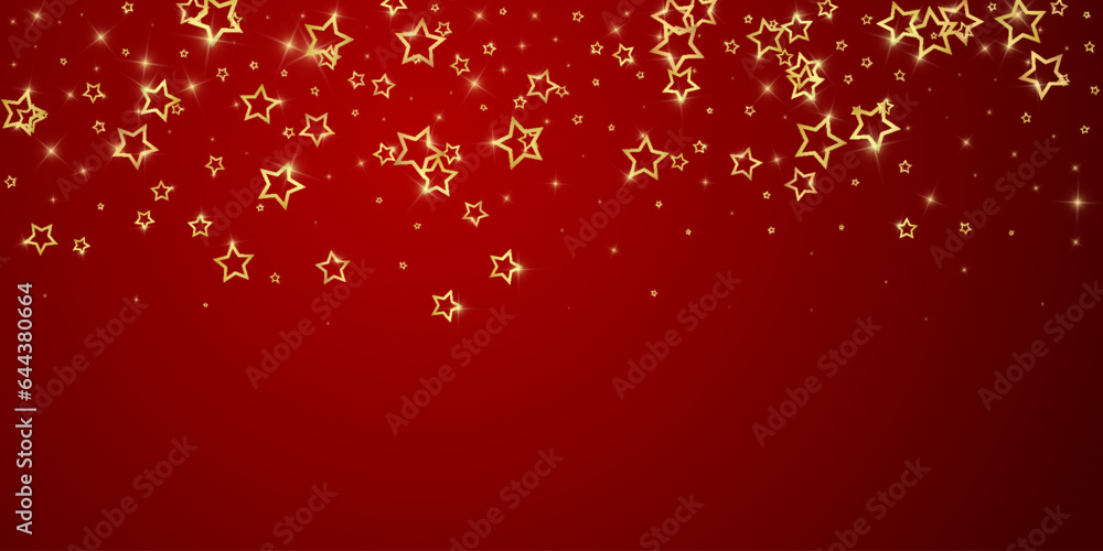 Christmas stars vector overlay.  Magic stars luxury sparkling confetti. Christmas spirit. Festive stars vector illustration on red background.