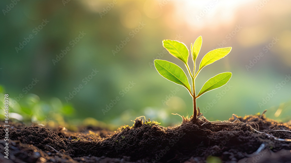 young tree is growing up with sunshine. Generative Ai young tree is growing up with sunshine. Generative Ai