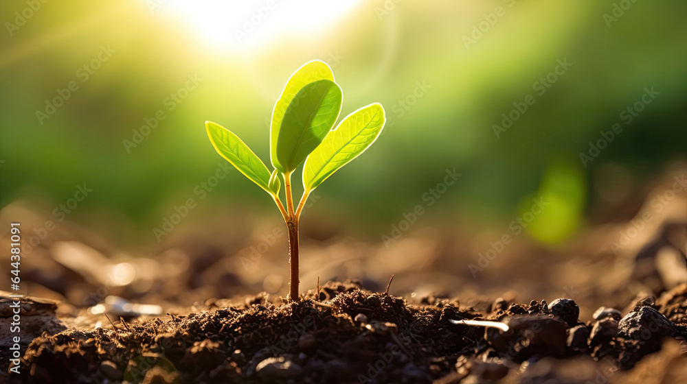 young tree is growing up with sunshine. Generative Ai young tree is growing up with sunshine. Generative Ai