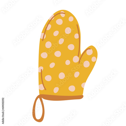 Yellow potholder mitt isolated on white background. Hand drawing. Vector illustration