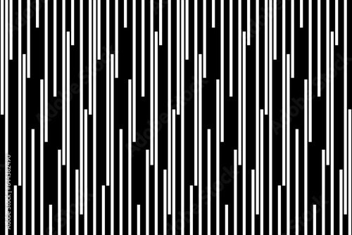 Vertical stripe of pattern. Design random lines white on black background. Design print for illustration, textile, texture, wallpaper, background, presentation. Set 33