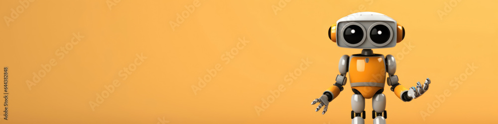 Cute Smiling Robot Using Digital Tablet Chat Bot Over Circuit Background Horizontal Bannne